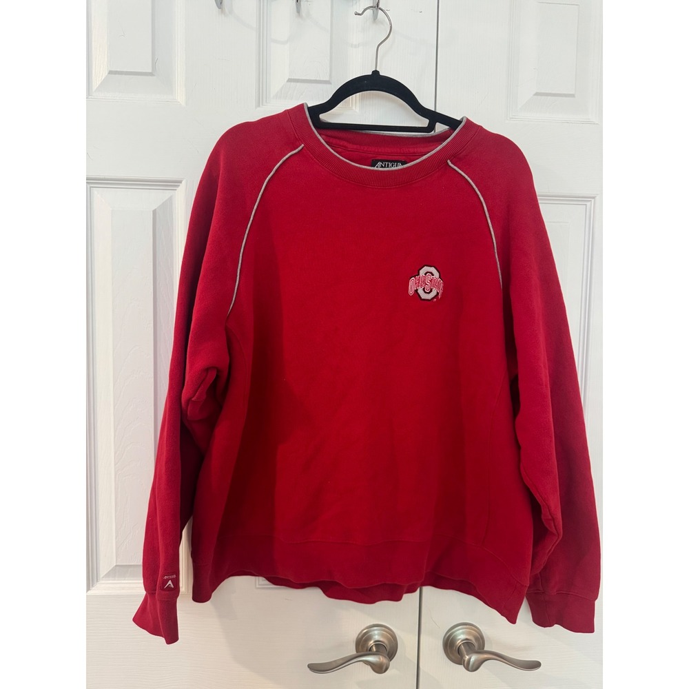 Vintage Antigua Ohio State Buckeyes Sweatshirt Red Embroidered Logo Mens Large